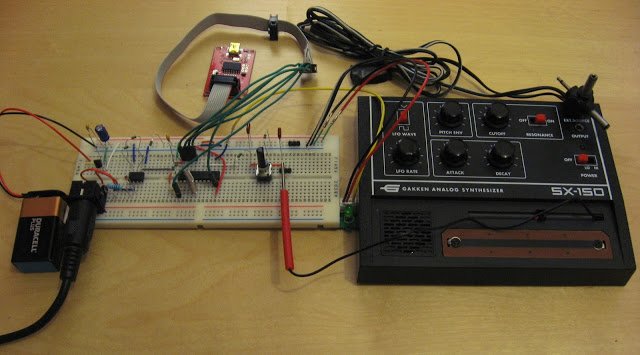 Gakken SX-150 synth, with MIDI interface circuit